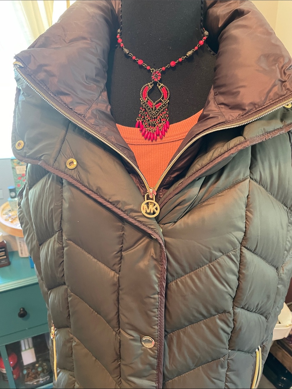 Michael Kors Ultra  Down Puffer Vest with Gold Hardware /Hoodie